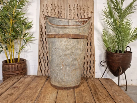 Vintage French Galvanised Grape Picking Hod Garden Planter Champagne Ice Bucket Cover