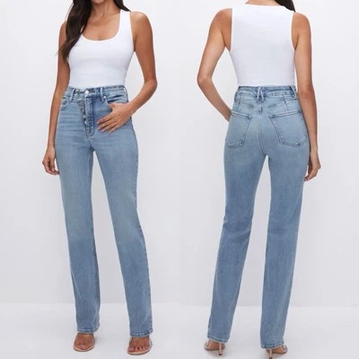 Pantalones de mezclilla rectos de súper compresión Good American Good Icon Indigo440 talla 4/27 nuevos con etiquetas Foto 1 de 4