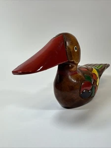 Unmarked Handpainted Carved Wood Duck Folk Art Decor 9" Colorful - Picture 1 of 5