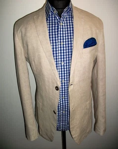 100% PURE LINEN Poplin Weave Boating BLAZER JACKET 46 Beige Suit SPORTS COAT NEW - Picture 1 of 11