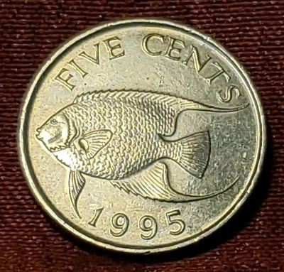Moneda de 5 centavos de pez tropical Bermudas 1995 reina Isabel II, envío gratuito  Foto 1 de 2