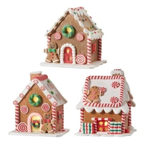 Raz Imports Lighted Christmas Gingerbread House Figurines 3 Piece Set 5.5 Inch - Picture 1 of 4