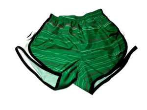 Nike Exercise Shorts Dry-fit Green Stripe Nylon Running Shorts Girls S -P-CH - Picture 1 of 7
