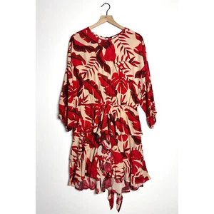 JOHANNA ORTIZ x H&M Flounced Mini Dress Leaf Print Tropical Red Large - Picture 1 of 7