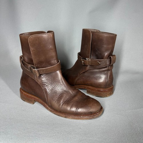 Stivaletti moto Celine donna cintura moto marroni taglia 7 vintage pelle morbida