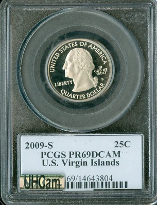 2009 S VIRGIN ISLAND FLAG QUARTER PCGS PR69 DCAM MAC UHCAM & SPOTLESS . - Image 1 of 2