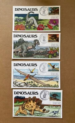 US FDC Collins Hand-Painted #2422-25 SET 4 Dinosaurs 1989 - Image 1 of 4