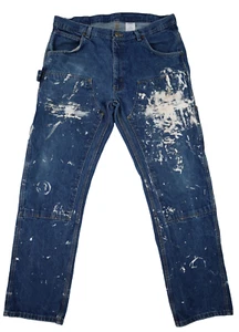 KEY US Men’s sz 38 x 34 Blue Denim Double Knee Logger Dungaree Jeans DISTRESSED - Picture 1 of 8