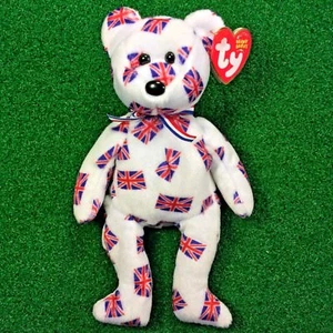 NUEVO Ty Beanie Baby JACK The Bear (Exclusivo del Reino Unido) Bandera Gorro Nariz Negra - MWMT - Imagen 1 de 12