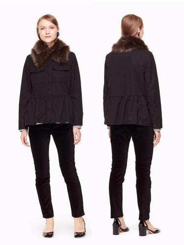 Nuovo! Giacca militare Kate Spade con rifiniture in pelliccia sintetica $438