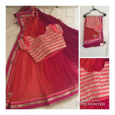 NWT Designer Sari Saree Pink Mauve with readymade Orange Silk Blouse Zari FREE