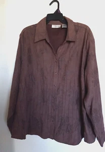 Pretty Lemon Grass Brown  Micro suede L/S Button-up Shirt Size 3X - Picture 1 of 3