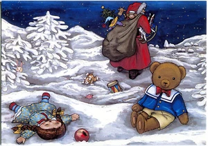 Annemarie Bardon Artist - Naive AK Teddy, Winter, Snow, Santa 70s - Picture 1 of 1