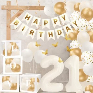 Joymee 21st Birthday Decorations for Women White and Gold Party Supplies for ... - Picture 1 of 7