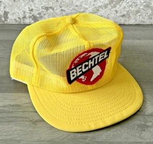 Vintage 70/80s Yellow Trucker Bechtel Engineering Construction Hat Baseball Cap - Picture 1 of 12