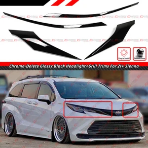 FOR 21-25 TOYOTA SIENNA GLOSS BLACK CHROME DELETE FRONT GRILL EYELID TRIM COVER - Picture 1 of 6