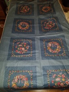 Cranston VIP Fabric Cheater Quilt 45” X 88" Screen Print Blues Pink Floral - Picture 1 of 9