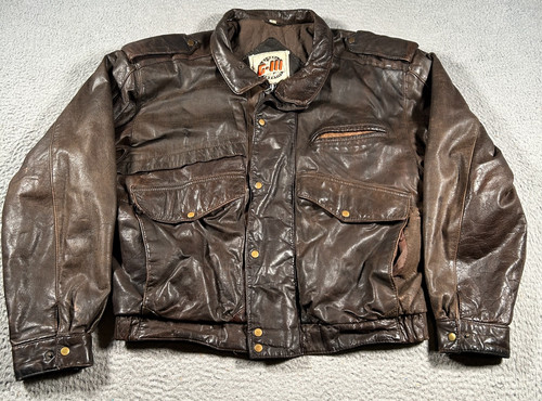 VETEMENTS Global Identity G III Giacca da Volo Bomber in Pelle Uomo L Marrone Foderato Anticato