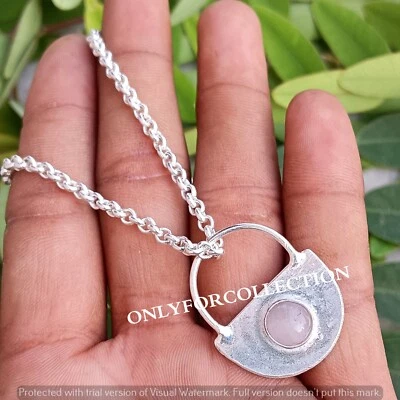 Calmante colgante de 1 pieza con cadena de piedras preciosas de cuarzo rosa chapado en plata con cerradura hecha a mano Foto 1 de 3