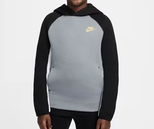 Nike Sportwear Tech Fleece Kids Sz L Pullover Hoodie Cool Grey Black FD3291-065 - Picture 1 of 8