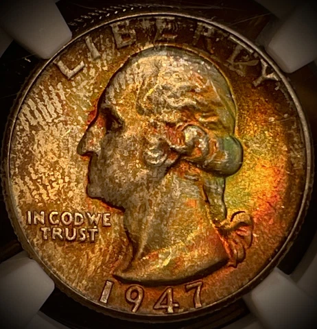 1947 D MS 66 George Washington Silver Quarter  NGC Certified Authentic toned Cover