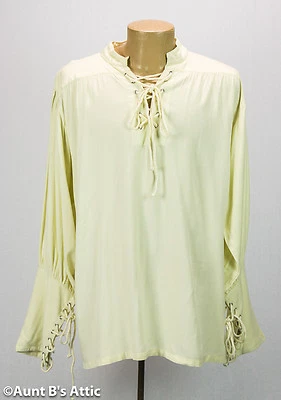 Camisa Pirata Para Hombre Crudo Rayón Cordones Frontal Cuello Mandarín Período Disfraz Camisa Foto 1 de 2