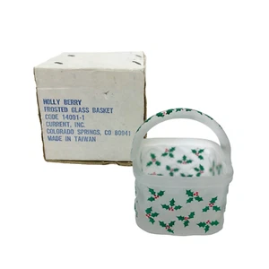 Vintage Current Inc Stechpalme Beere Milchglas Korb Weihnachtsdeko RAR - Bild 1 von 7