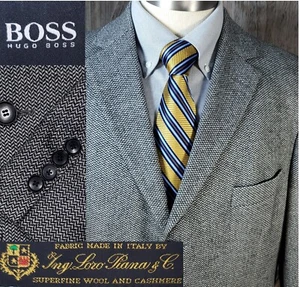 Hugo Boss Men's Herringbone Sport Coat 44R Loro Piana Wool Cashmere 3 Button 310 - Picture 1 of 18