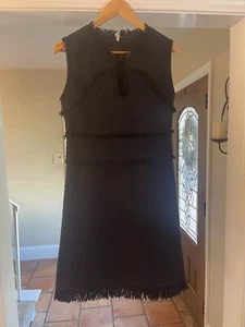 Tory Burch Blue Tweed Fringe Trim Wool Cotton Blend Sleeveless Dress Size 8 - Picture 1 of 9