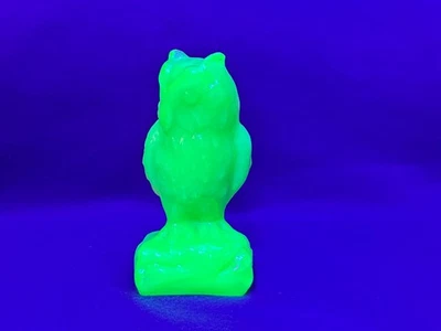 Uranium Glass Boyd Owl in Ivory Blush, June 13th 2001 Glows Vintage Degenhart VG - image 1 of 4