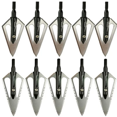 Archery Broadheads 100 Grain Blade Hunting Arrowheads Screw-In Tips Points Shoot - Image 1 of 4