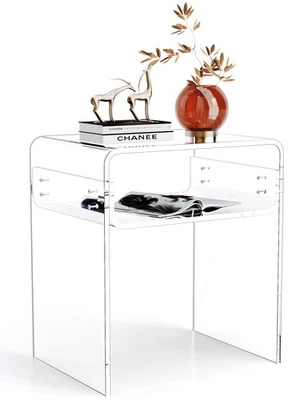 Clear Acrylic End Table 2-Tier Bedside nightstand for Living Room Bedroom Hom... - Image 1 of 4