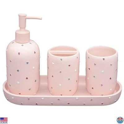 Juego de accesorios de baño de corazón pastel de 4 piezas - Soporte para cepillo de dientes, dispensador de jabón Foto 1 de 4