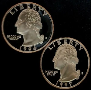 1996 & 1997-S *Clad* Dcam Proof  Washington Quarter Lot ~ FREE SHIPPING! - Picture 1 of 6