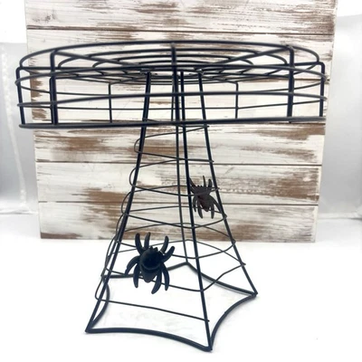 Halloween Spooky Black Wire Spider Web Cake Stand Treat Holder Display 9” - Image 1 of 4