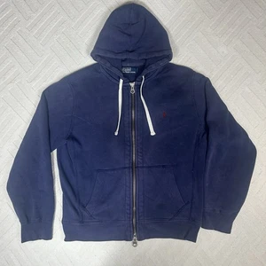 Polo Ralph Lauren Hoodie Mens Medium Blue Hood Full Zip Small pony Heavy Cotton - Picture 1 of 9