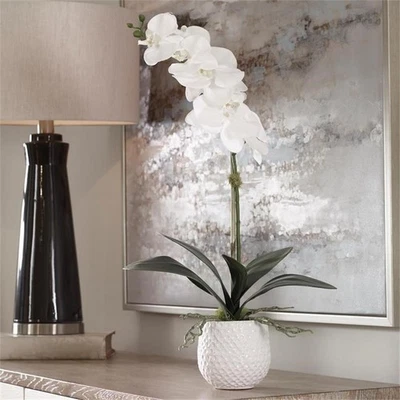 Bowery Hill Coastal Polyester Ceramic and Bamboo Orchid in White - Image 1 of 4