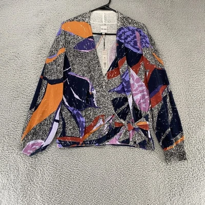 NIC+ZOE Suéter Mujer XL Negro Abstracto Corbata Frontal Envolvente Top Caída Pétalos Foto 1 de 4