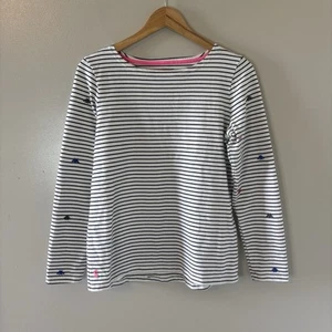 Joules Womens Embroidered Bugs Shirt Black Stripe Long Sleeve Top Sz 8 - Picture 1 of 10
