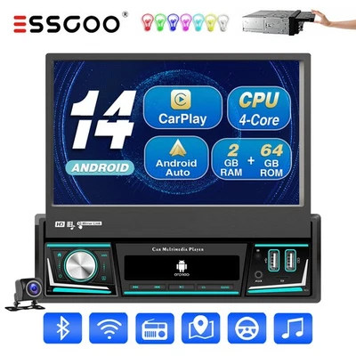 7" 1 DIN Android 14 64G Carplay Autoradio GPS BT RDS Cam Ausfahrbarem Bildschirm - Bild 1 von 4