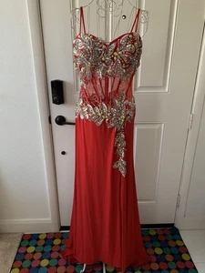 Paris Connection Maxikleid rot Pailletten Perlen ärmellos Größe 8 Damen - Bild 1 von 24