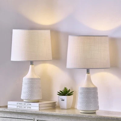 White Ceramic Table Lamps Set of 2, Decor Farmhouse Lamps for Living Room End... - Image 1 of 4