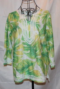 Alfred Dunner grün-weiß Tropical Print Top Petite S Tunika Pullover Shirt - Bild 1 von 3
