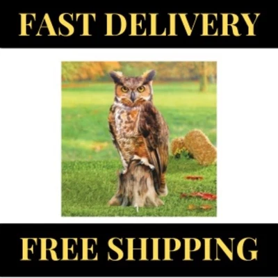 Realistic Brown Owl Perched on Stump Garden Stake Metal Outdoor Yard Art Decor - Image 1 of 4