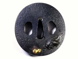 Edo Shakudo Tsuba, Jurōjin & Minogame Design, Samurai Sword Guard, Antique Japan - Picture 1 of 9