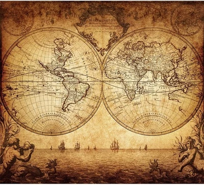 Art Poster Print World Map Vintage Old Nautical Sailing Ship Map Decorative Educ - Image 1 of 4