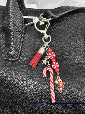 ** Pretty Christmas Candy cane Theme  Bag charm|Keychain ** Handmade ** - Image 1 of 3