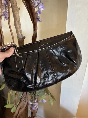 Coach Large Black Leather Clutch Purse With Wristlet Strap Excellent - Image 1 of 4