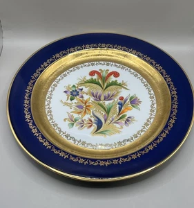 Splendido piatto floreale in porcellana Boemia Sneroll Grupp blu cobalto e oro 12,25” - Foto 1 di 13