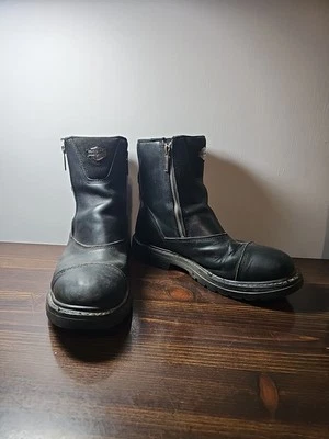 Harley Davidson Size 8 Biker Boot Black Leather Double Zipper Classic Shoe Men’s - Image 1 of 4